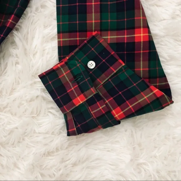 Hunt Club Medium Red Green Blue Twill Plaid Long Sleeve Button Down Shirt - Picture 4 of 6